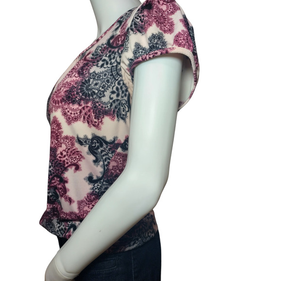 Worthington Womens Cap Sleeve Scoop neck Floral Blouse Pink Size Medium - Picture 3 of 12
